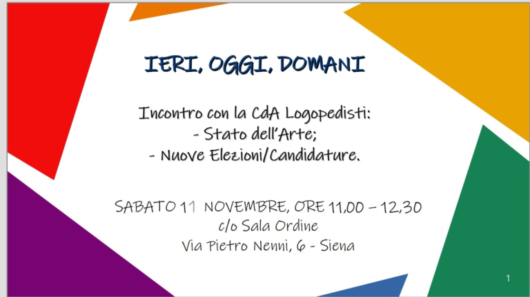 11 NOVEMBRE 2023 La CdA Logopedisti incontra gli iscritti
